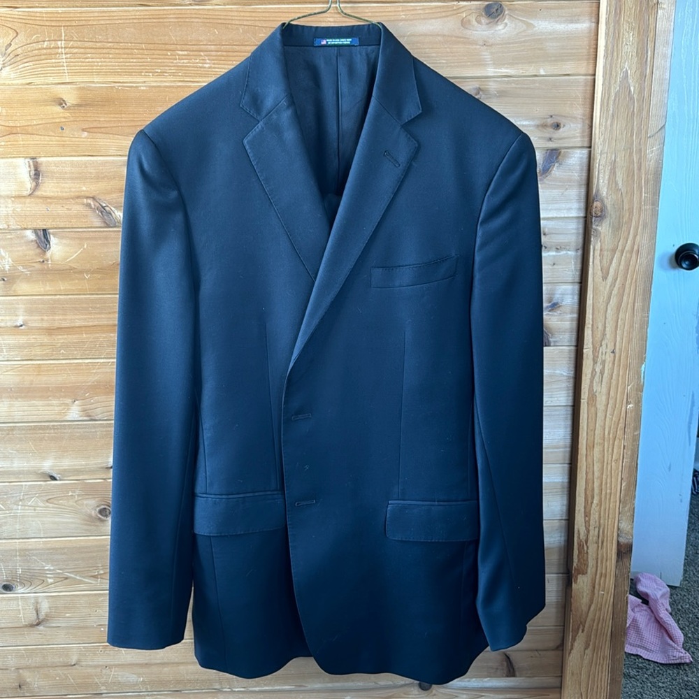 Hart Schaffner Marx Solid Black Suit 44L Pants 38x31.5